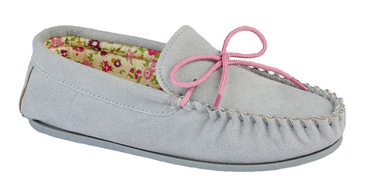 'Lily' Grey Real Suede Moccasin Slipper