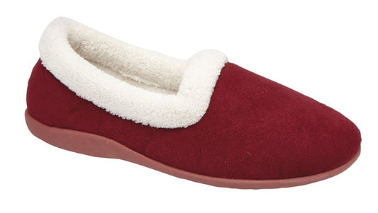 'Sandie' Wine Imitation Suede Collared Full Slipper