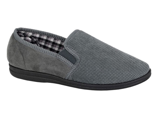 'Harry' Grey Synthetic Suede/Textile Twin Gusset Slipper