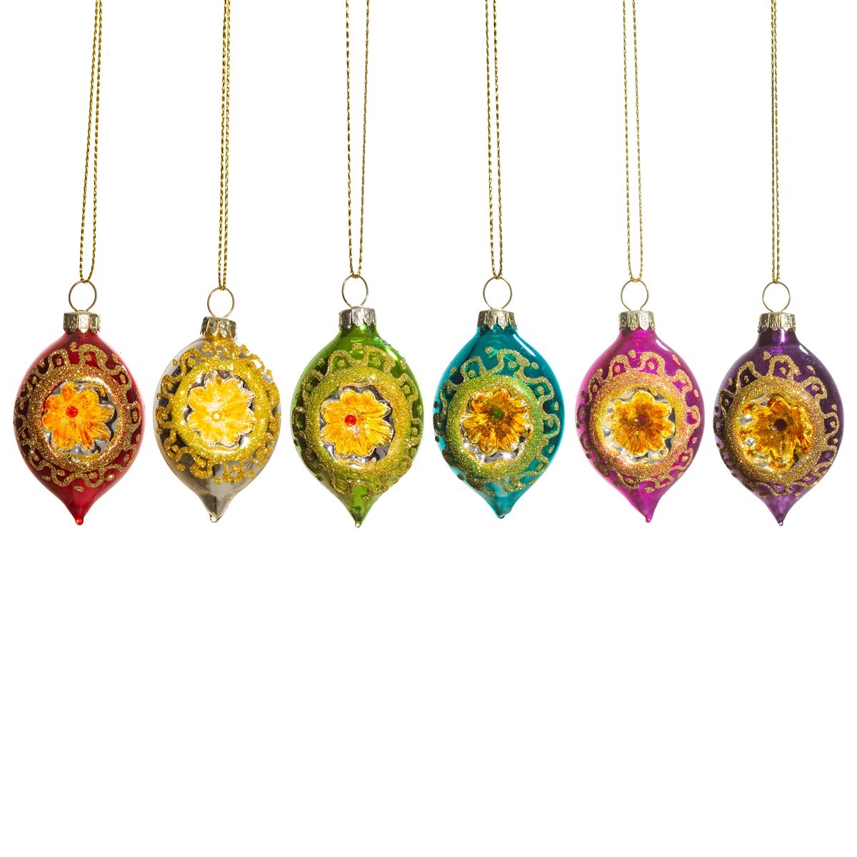 Set of 6 Bright Metallic Open Faced Baubles