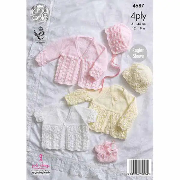 Matinee Coats, Bonnet, Hat & Bootees Knitted with Comfort 4Ply