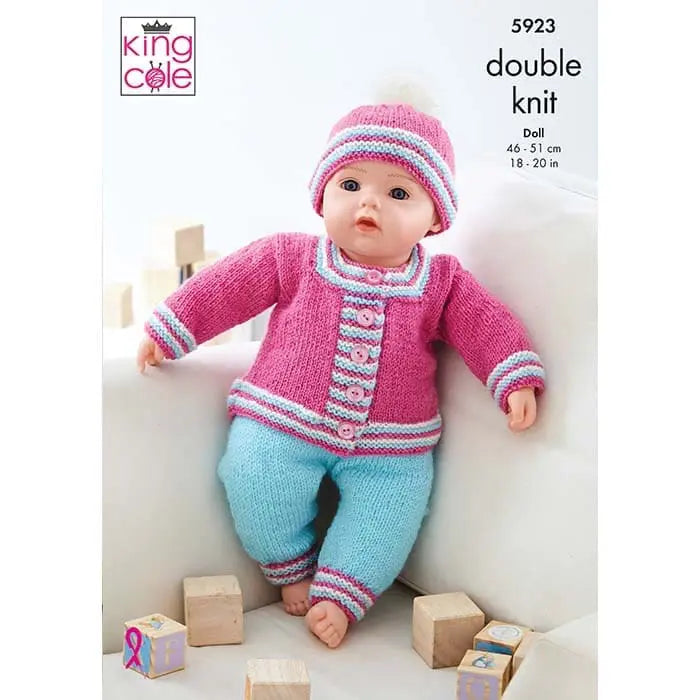 Dolls Clothes: Babygrow, Bootees, Jacket, Leggings & Hat Knitted in Pricewise DK