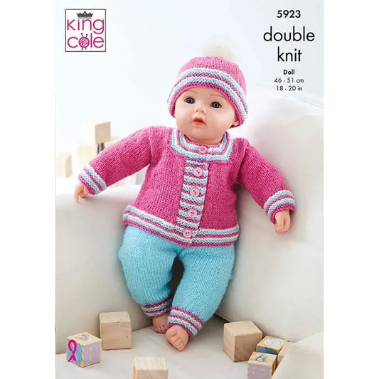 Dolls Clothes: Babygrow, Bootees, Jacket, Leggings & Hat Knitted in Pricewise DK