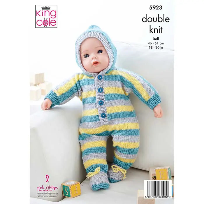 Dolls Clothes: Babygrow, Bootees, Jacket, Leggings & Hat Knitted in Pricewise DK