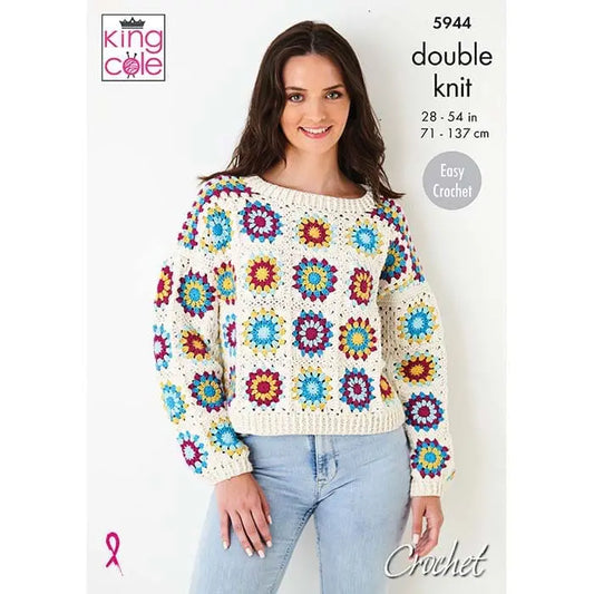 Jumper and Alternative Capped Sleeve Top Crocheted in King Cole Cottonsoft DK
