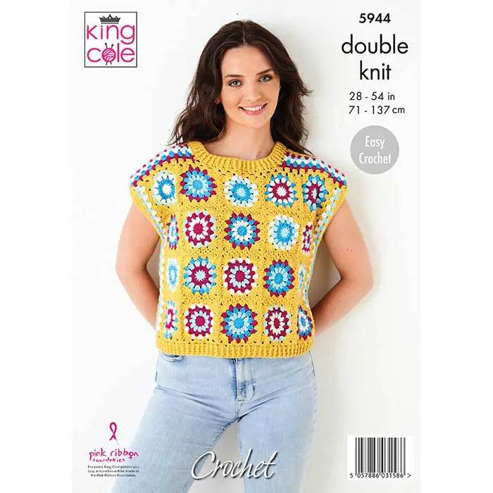 Jumper and Alternative Capped Sleeve Top Crocheted in King Cole Cottonsoft DK