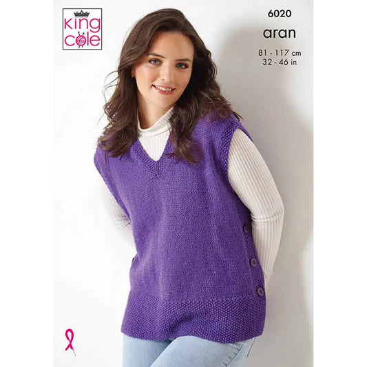 Sleeveless Tops Knitted in Wool Aran
