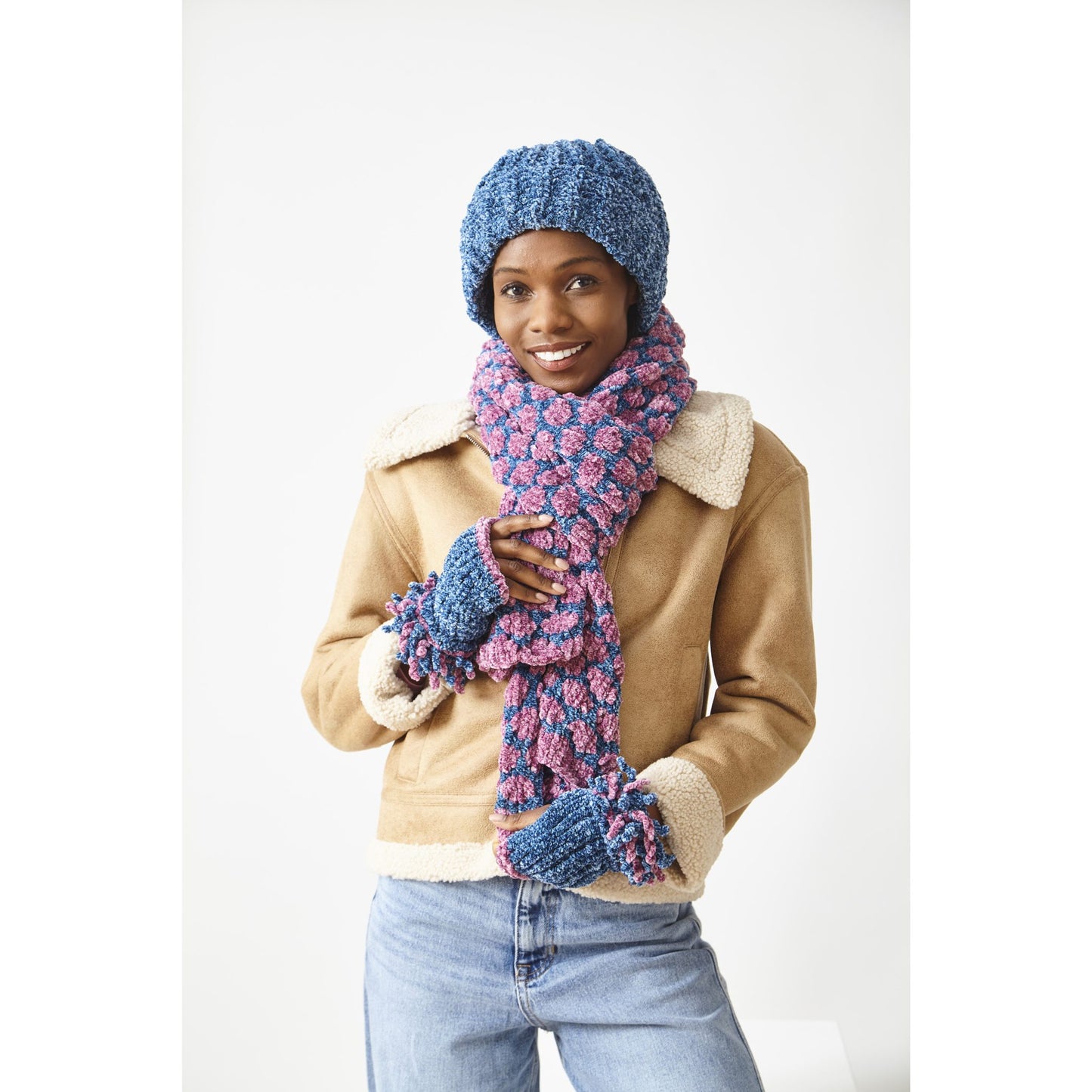 Cardigan, Scarf, Hat and Handwarmers in Yummy Tweed