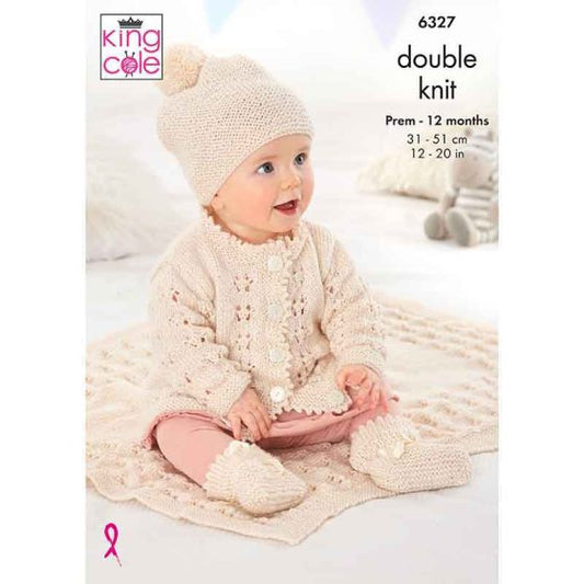 Matinee Coat, Cardigan, Hats, Bootees and Blanket knitted in Glitz DK