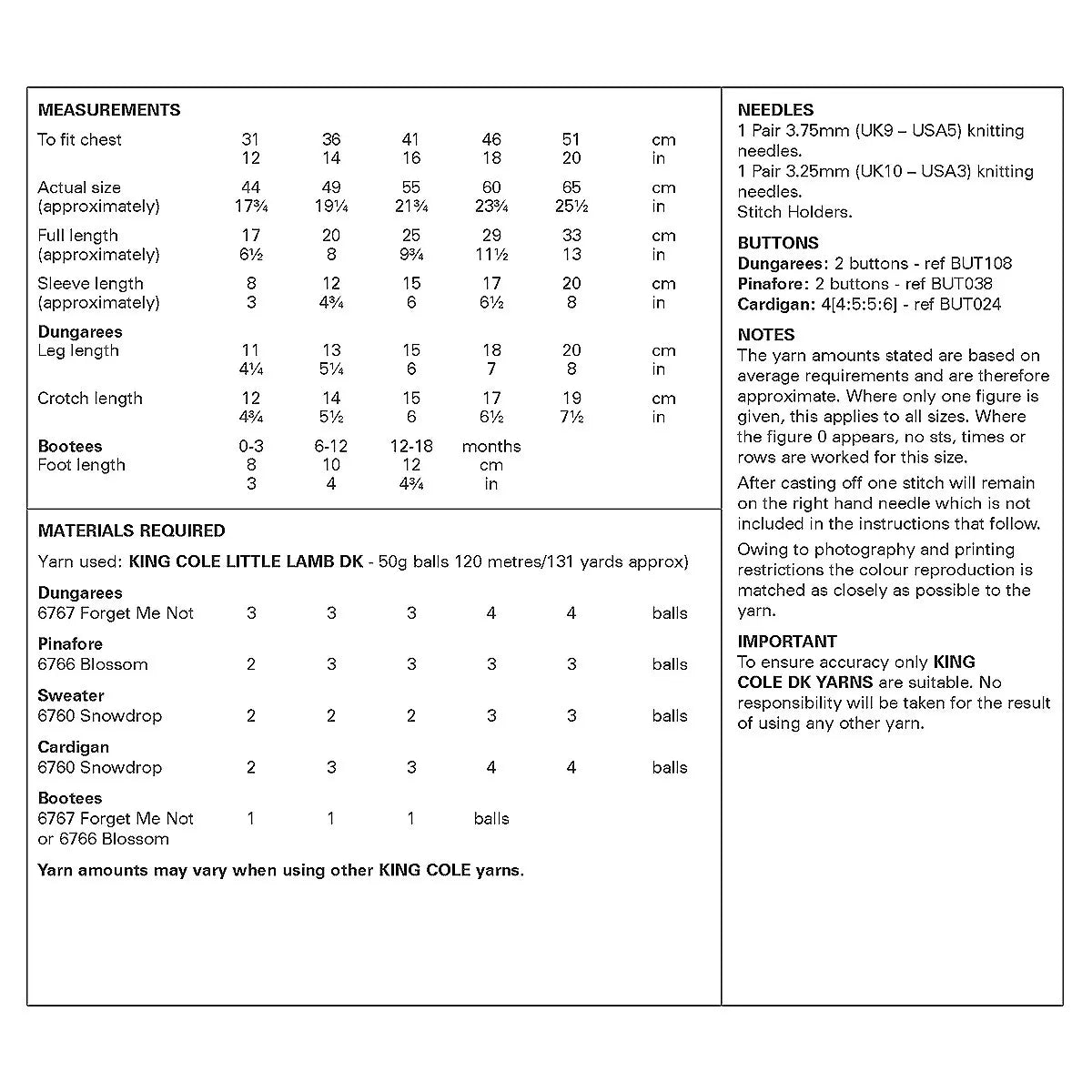 Dungarees, Pinafore, Sweater, Cardigan and Bootees knitted in Little Lamb DK
