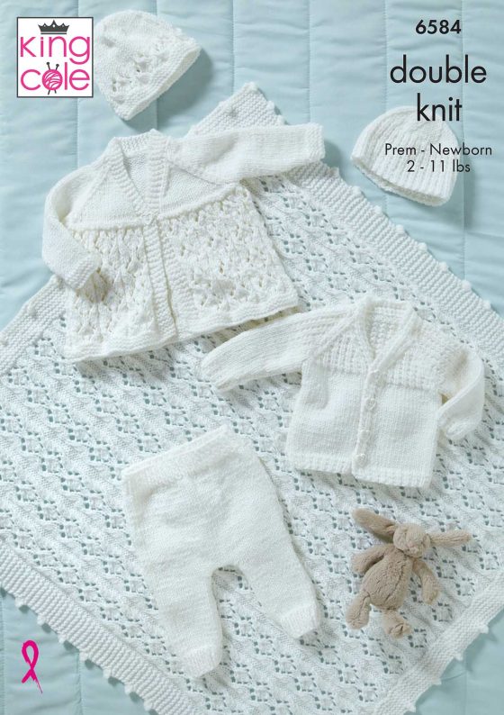Cardigan, Matinee Coat, Hats, Leggings and Shawl knitted in Cherished DK