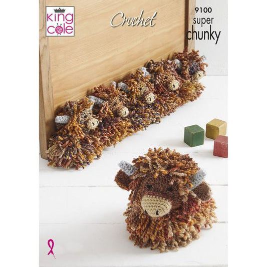 Highland Cow Door Stop and Draught Excluder crocheted in Big Value Super Chunky and Explorer Super Chunky