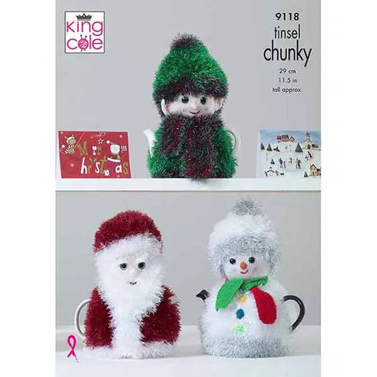Christmas Tea Cosies Knitted in Tinsel Chunky & Dollymix DK