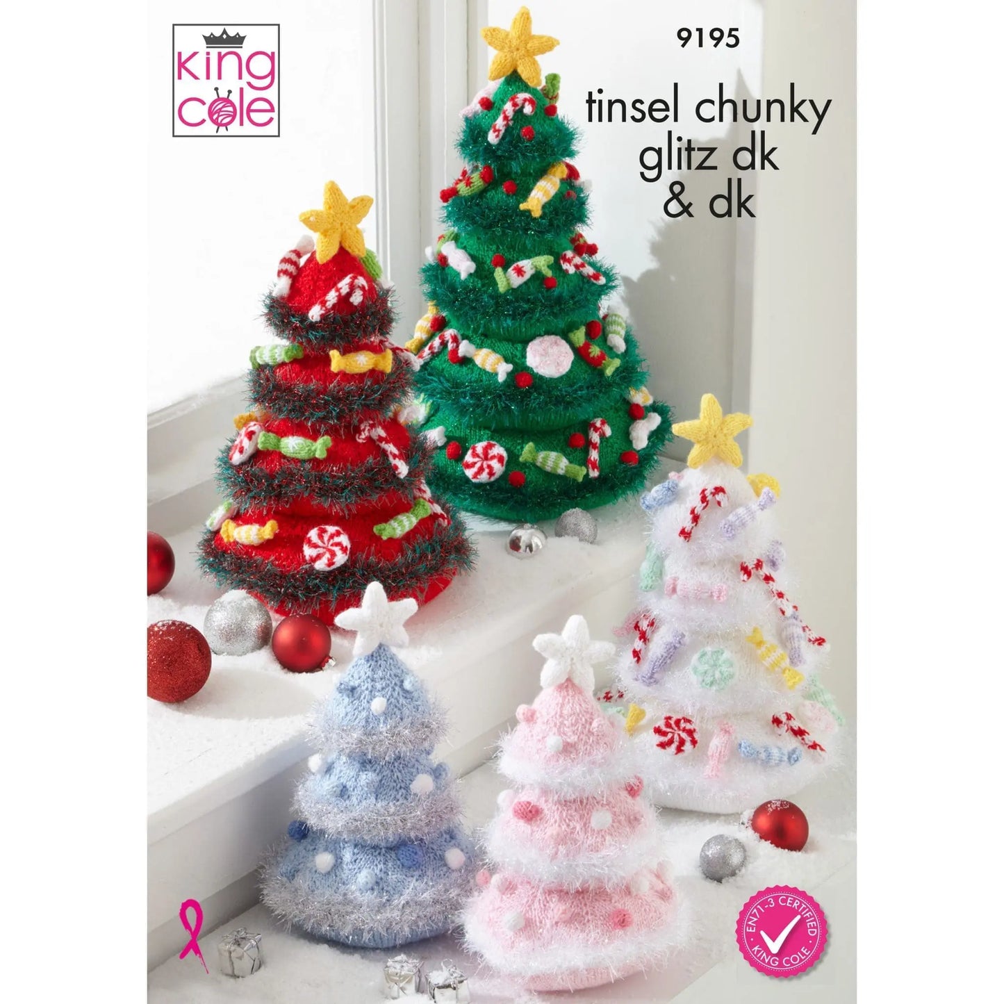 Christmas Trees in Glitz DK, Tinsel Chunky and Big Value DK 50g