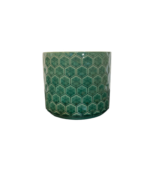 Glazed Hex Patterned Cylinder 14cm