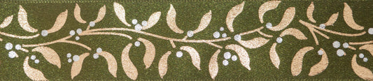 Ribbon: Mistletoe Wishes: 25mm: Cypress Gold (Per Metre)