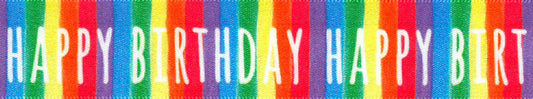 Ribbon: Birthday Stripe 25mm  Price Per Metre