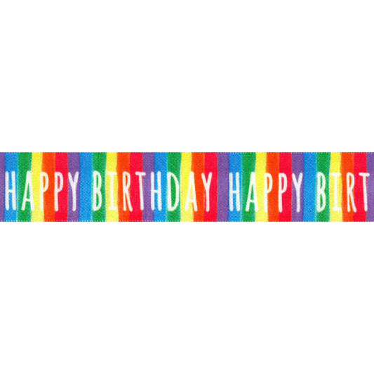 Ribbon: Birthday Stripe 25mm  Price Per Metre