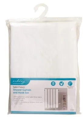 ASHLEY Shower Curtain & Hook Set - Satin Fabric.