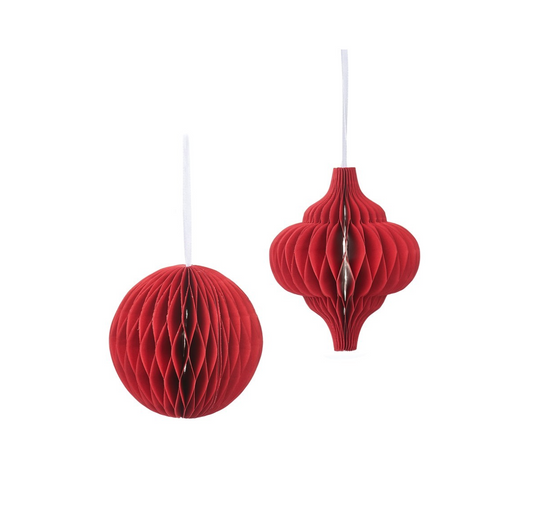 Red Honeycomb Paper Hanging Decorations - Assorted