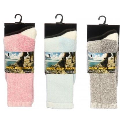 Ladies Wool Rich Walking Hiking Socks - One Pair