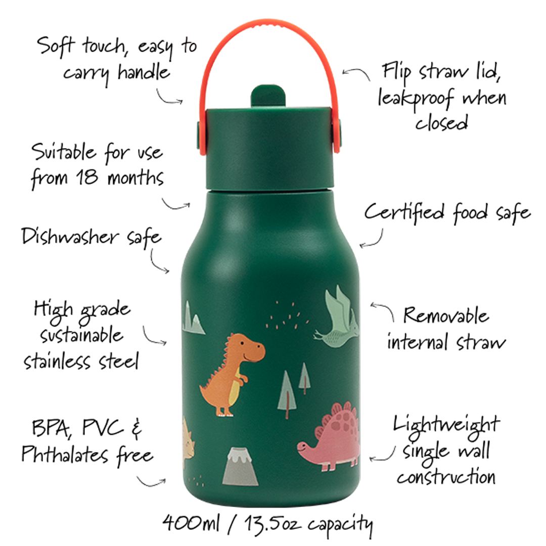 Little Lund Kids Water Bottle with Flip Straw 400ml / 13.5oz: Woodland