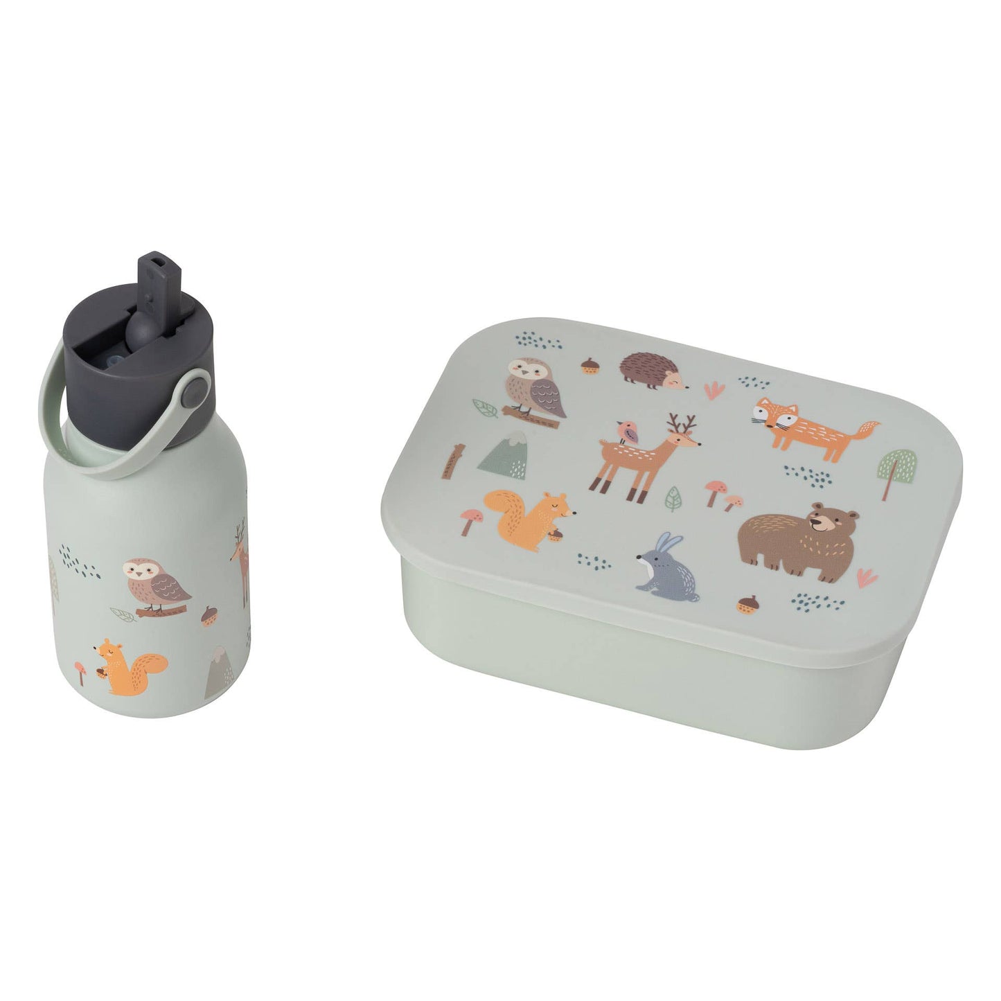 Little Lund Kids Water Bottle with Flip Straw 400ml / 13.5oz: Woodland