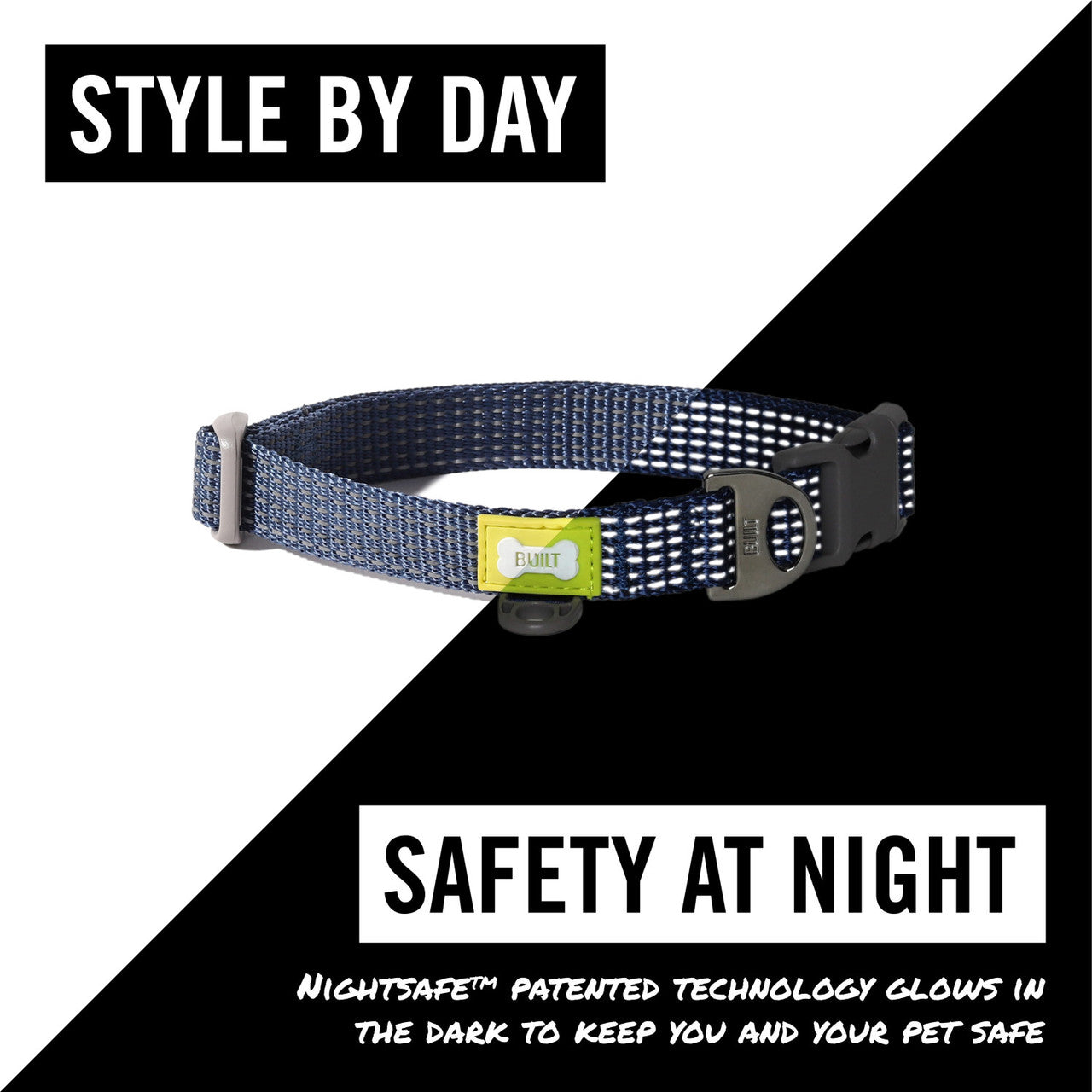 BUILT PET NightSafe™️ Reflective Collar, Large, Blue