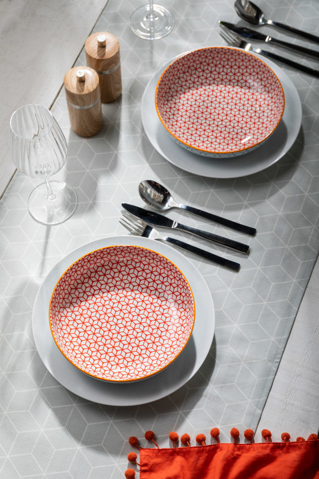 Mikasa Blue Geometric Stoneware Bowl, 900ml, 21 x 5cm