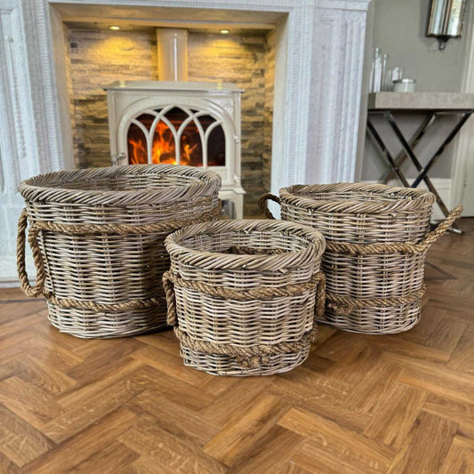 Double Rope Baskets - Round Grey