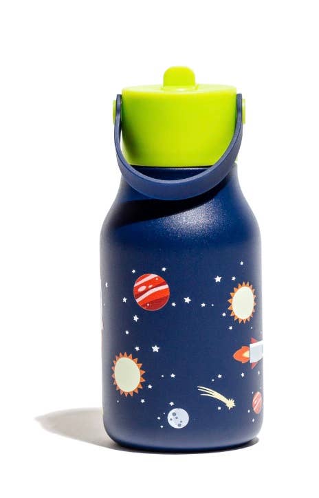Little Lund Kids Water Bottle with Flip Straw 400ml / 13.5oz: Space