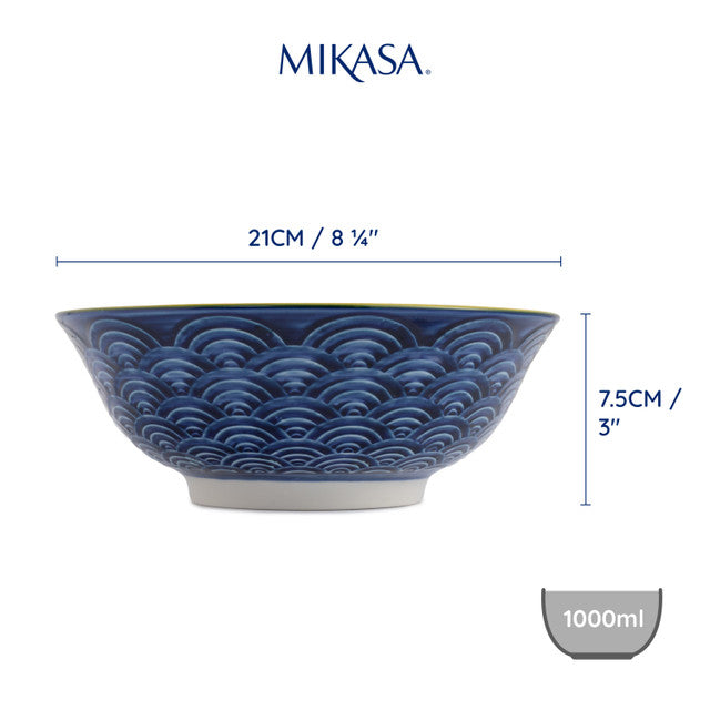 Mikasa Red and Blue Arc Stoneware Ramen Bowl, 21cm