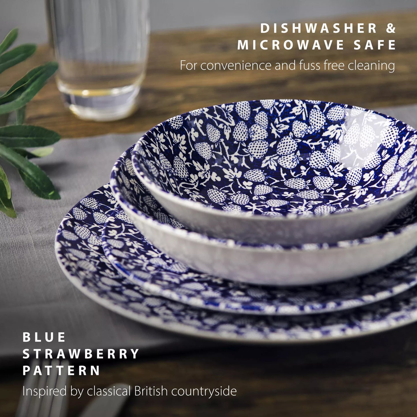 Eton Collection Pasta/Serving Bowl - Blue Strawberry Pattern