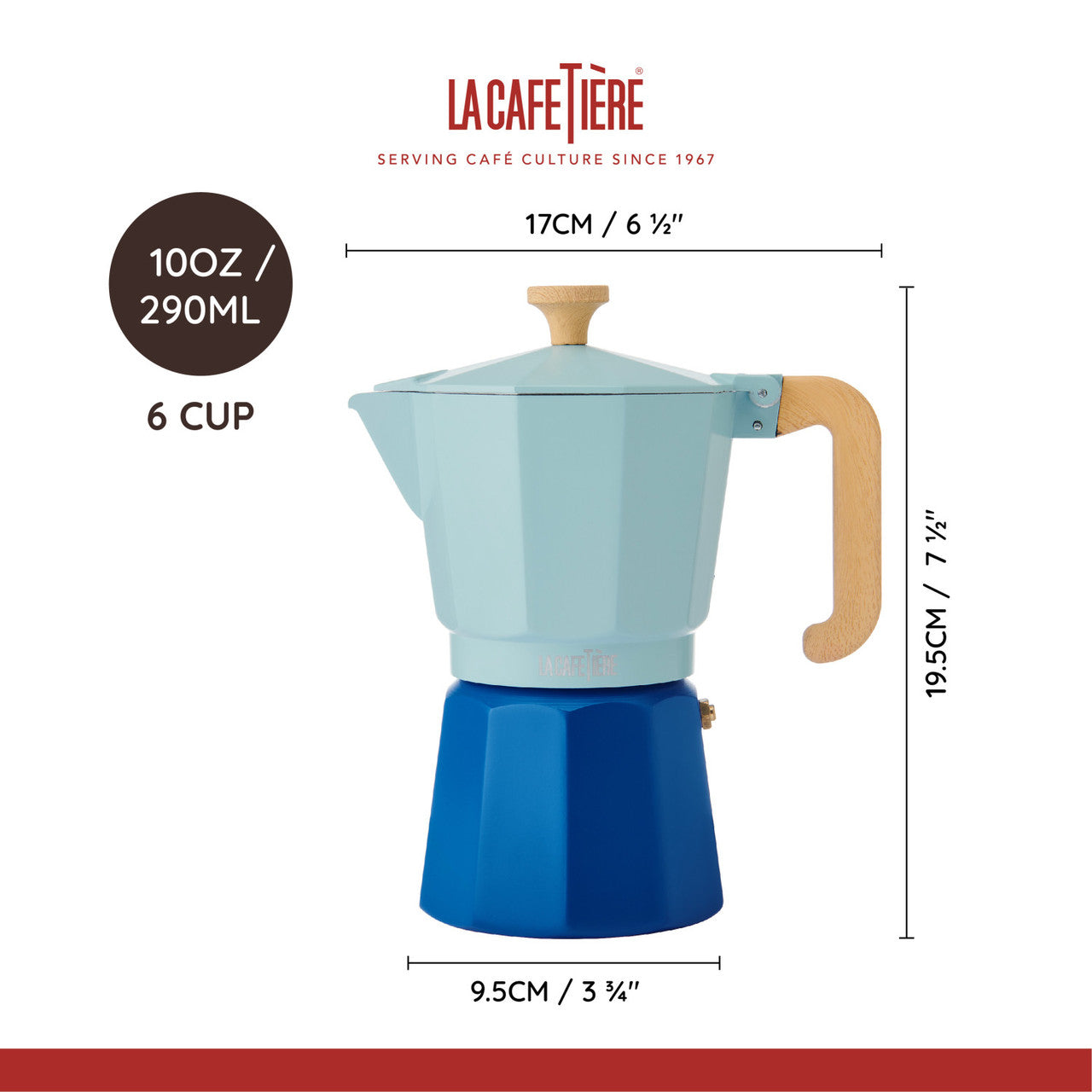 La Cafetière Venice 6 Cup Espresso Maker- Aluminium, Sky Blue, Two Tone