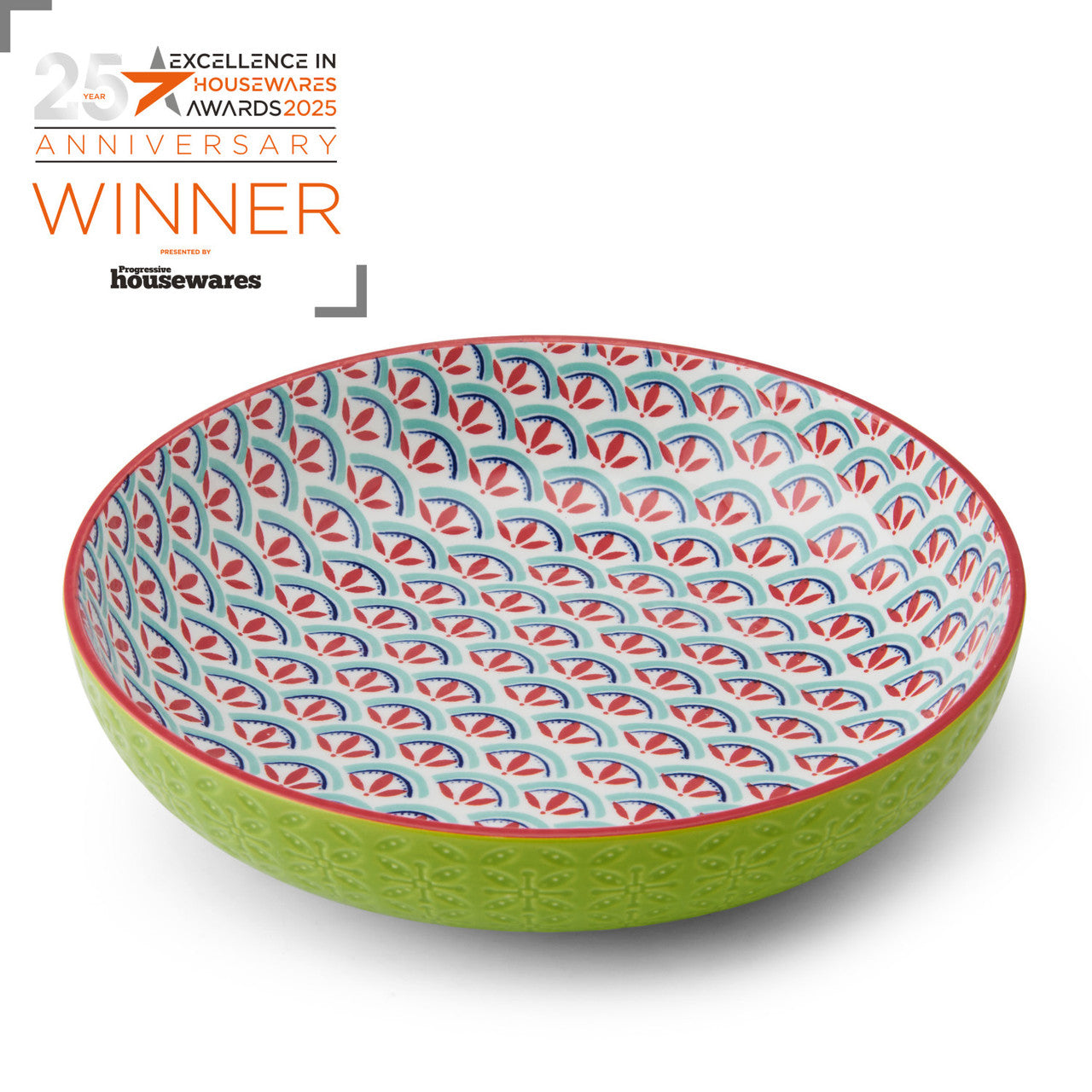 Mikasa Green and Blue Geometric Stoneware Bowl, 900ml, 21 x 5cm
