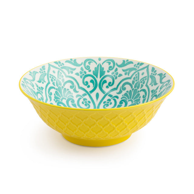 Mikasa Yellow and Blue Geometric Stoneware Ramen Bowl, 21cm