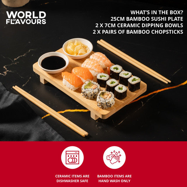 KitchenCraft World of Flavours 5pc Sushi Serving Set for Two, Including Plate, Bowls and Chopsticks