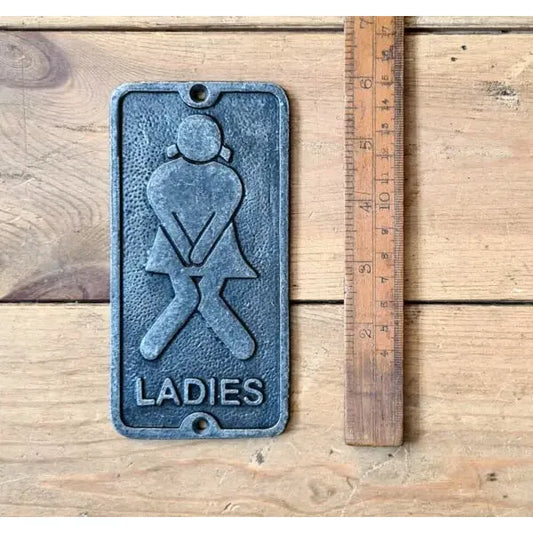 Plaque Toilet Door LADIES Symbol Cast Antique Iron 75mm x 150mm