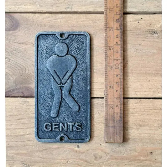 Plaque Toilet Door GENTS Symbol Cast Antique Iron 75mm x 150mm