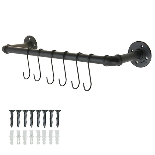 Industrial Style Pipe Hanger inc 6 Black S Hooks