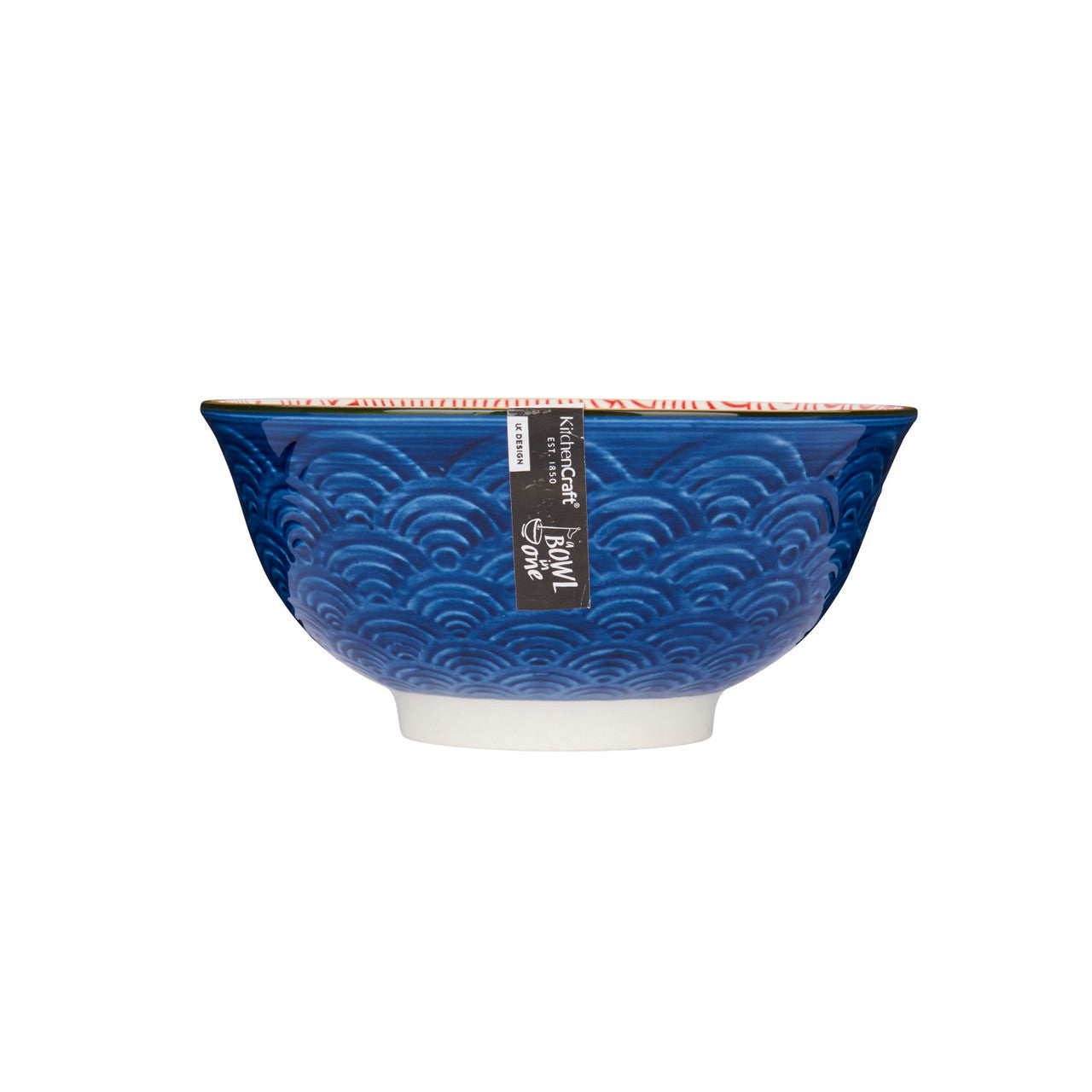 KitchenCraft Blue Arc Pattern Ceramic Bowl, 16cm