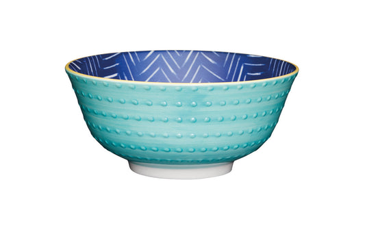KitchenCraft Leafy Indigo Ceramic Bowl, 16cm