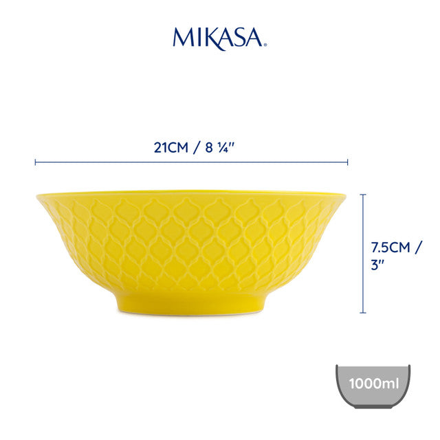 Mikasa Yellow and Blue Geometric Stoneware Ramen Bowl, 21cm