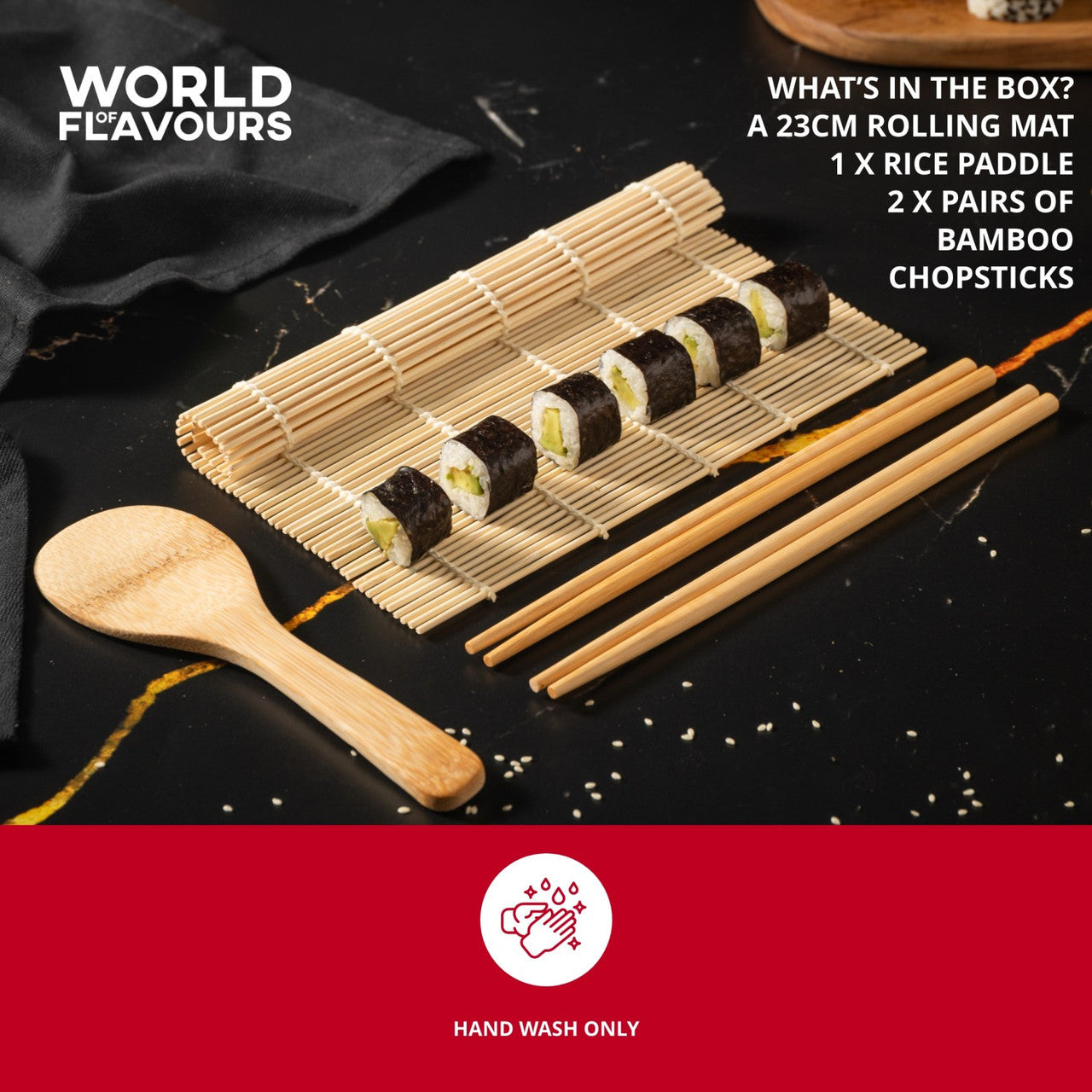 KitchenCraft World of Flavours 4pc Sushi Making Set, Bamboo