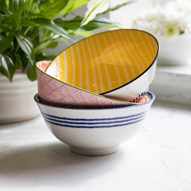 KitchenCraft Moroccan Style Yellow Stripe Ceramic Bowl, 16cm
