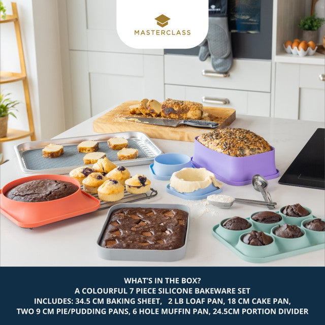 MasterClass Silicone Bakeware Set Made From Non-Toxic, Non-Stick, Heat Resistant Silicone, 7 Piece
