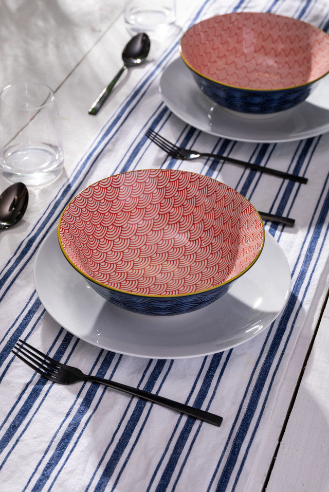 Mikasa Red and Blue Arc Stoneware Ramen Bowl, 21cm