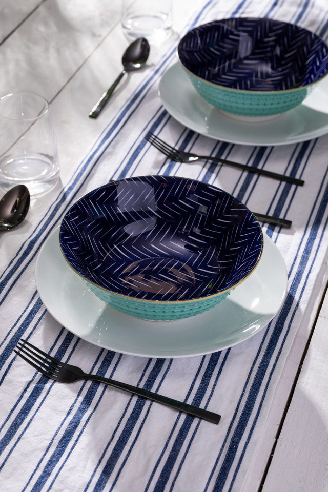 Mikasa Indigo Chevron Stoneware Ramen Bowl, 21cm