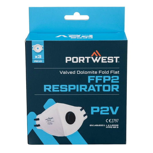 FFP2 - Valved Dolomite Fold Flat Respirator - 3Pk