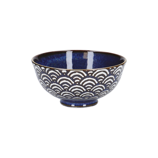 Mikasa Satori Porcelain Miso Serve Bowls, Seigaiha Wave, 11.5cm